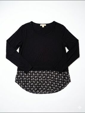 Michael Kores‎ Paisley Mix Media Long Sleeve Top Size L